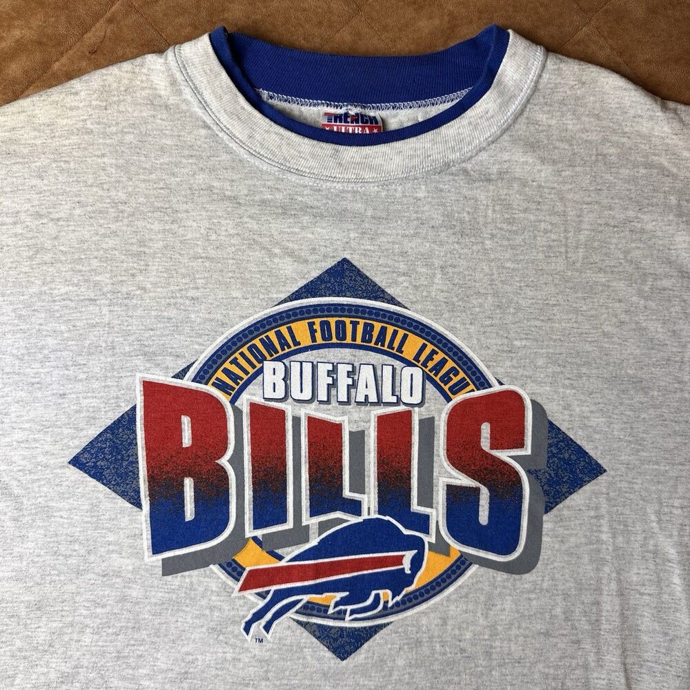 Vintage 90s Buffalo Bills T Shirt Trench Ultra Double Collar Made in USA Large